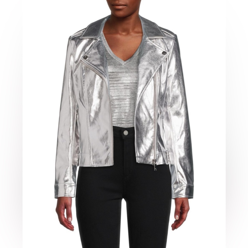 Karl Lagerfeld Paris Women's Metallic Asymmetrical-Zip Jacket Size S